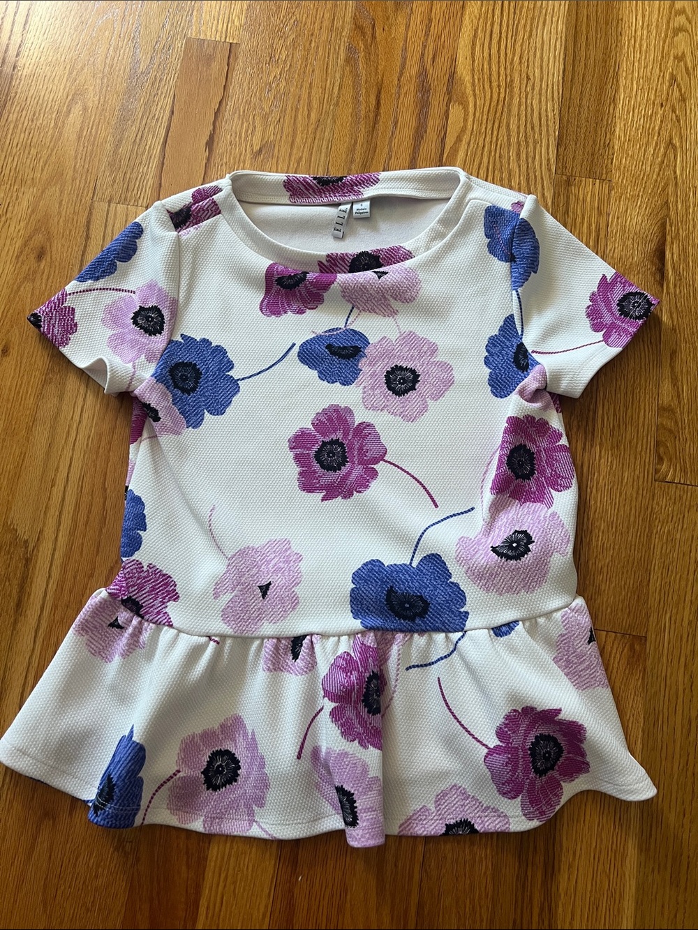 Elle White Peplum Dress with Purple & Blue Floral Print